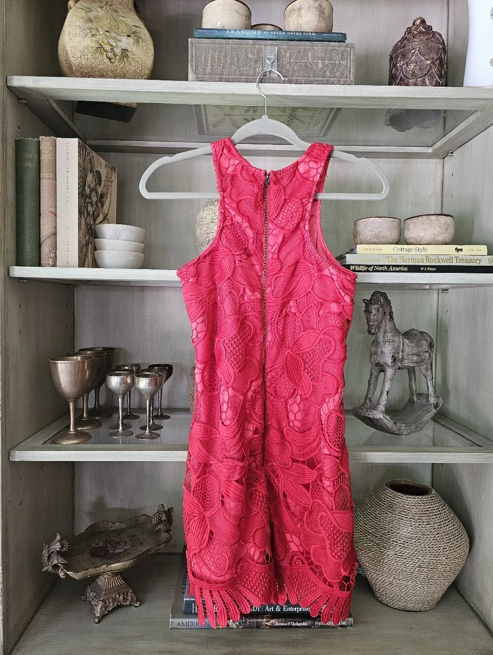 $180 LOVERS + Friends | revolve | Caspian Red Scalloped Lace Mini Dress